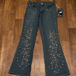 Vintage Y2K denim pants featuring rhinestones and sequins NWT